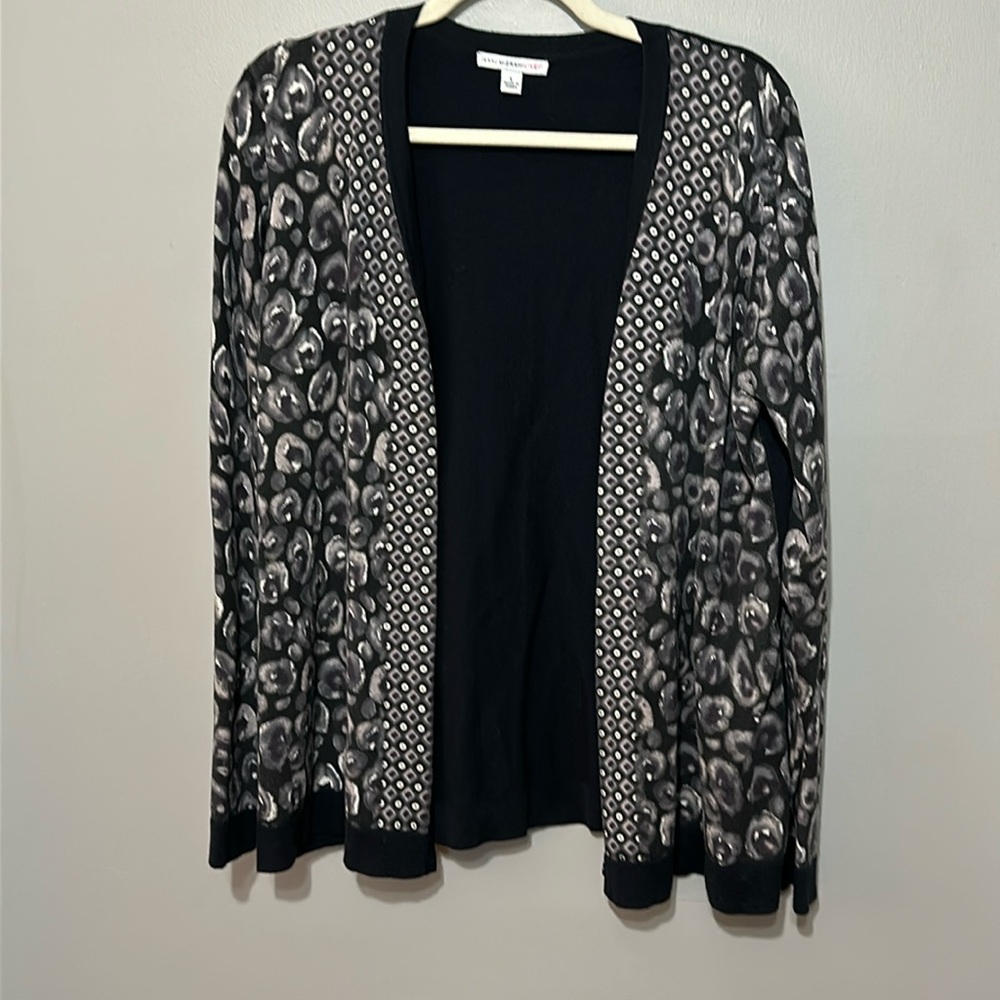 Isaac Mizrahi Live! Cardigan Sweater Button-Up Black/Gray/White L EUC!